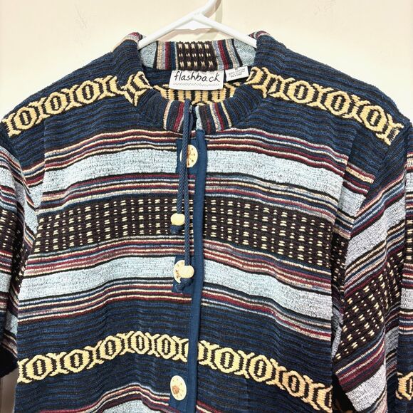 VTG Flashback Blue Aztec Blazer Jacket Western Cotton  Striped Tapestry Women M - Picture 2 of 9